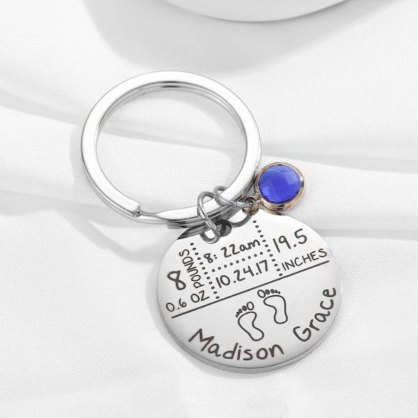 New Mom Keychain • Engraved Birth Stats Keychain • First Mothers Day Gift Idea • Birthstone keychain • New Parents Gift