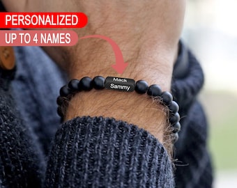Personalized Men's Beaded Bracelet - Custom name bracelet - Kids names bracelet - Dad bracelet - Husband bracelet - Black onyx bracelet