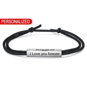 Personalized Rope Bracelet with Engravable Bar - The Perfect Gift for Him | Men's bracelet | Bracelet for dad | Husband Bracelet