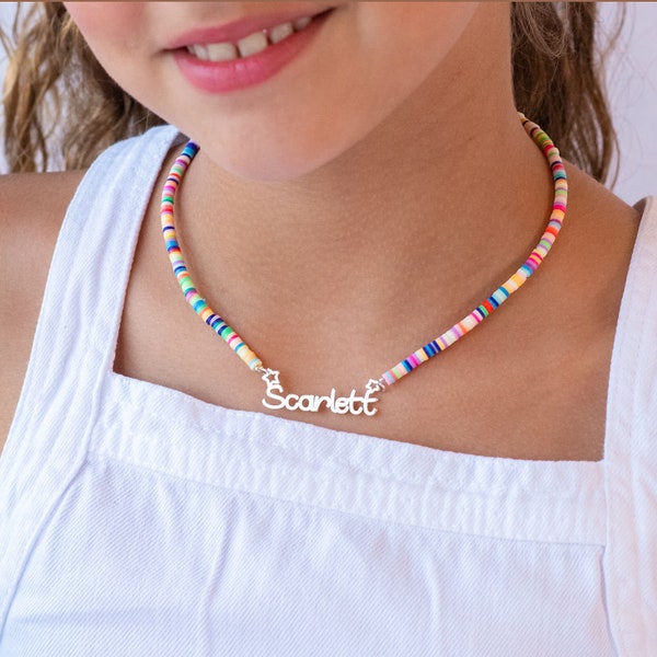 Name Necklace for girls • Heishi Beaded Necklace • Gift for Girls Daughter • Kids Jewelry • Kids name necklace • Nameplate necklace