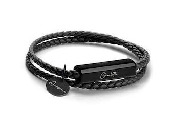 Custom Engraved 3D BarBracelet • Personalized Braided Rope Bracelet for Her or Him • Engraving name bracelet • Couple bracelet • Moms Gift
