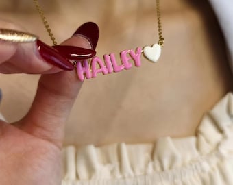 Custom Enamel Name Necklace for Girls • Personalized Bubble Letters Necklace for Kids • Gift for Granddaughter, Niece, or Daughter