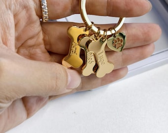 Personalized Pet Name Keychain with Bone Pendants • Pet Lover Keychain Gift • Dog Bone Pendant Keychain • Pet Memorial Keychain