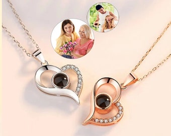 Heart Shape Photo Projection Necklace • Gift for Mom, Wife, Girlfriend • Photo necklace • Photo jewelry •  Photo pendant Necklace for mom
