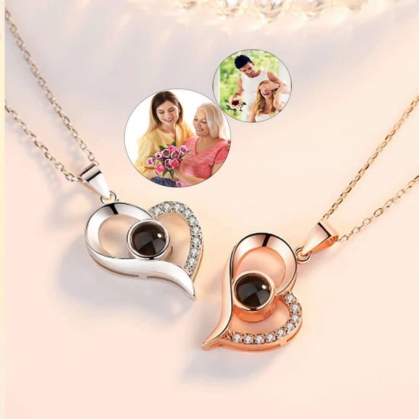 Heart Shape Photo Projection Necklace • Gift for Mom, Wife, Girlfriend • Photo necklace • Photo jewelry •  Photo pendant Necklace for mom