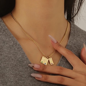 Personalized Initial Tag Necklace, Custom Birthstone Jewelry, Christmas Gift For Her, Dainty Bar Pendant