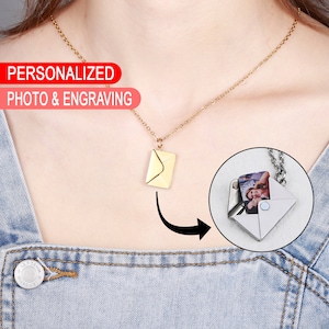 Personalized Envelope Necklace • Love letter necklace • Custom photo locket • Custom engraving necklace • Anniversary Gift for her