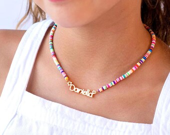 Personalized Name Necklace for Girls | Heishi Beads Necklace for Daughter, Niece, or Granddaughter Christmas gift