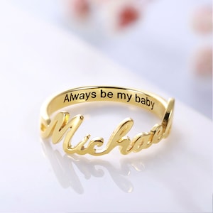 Custom name ring in sterling silver, gold and rose gold. Personalized gift for mom. Personalized name ring