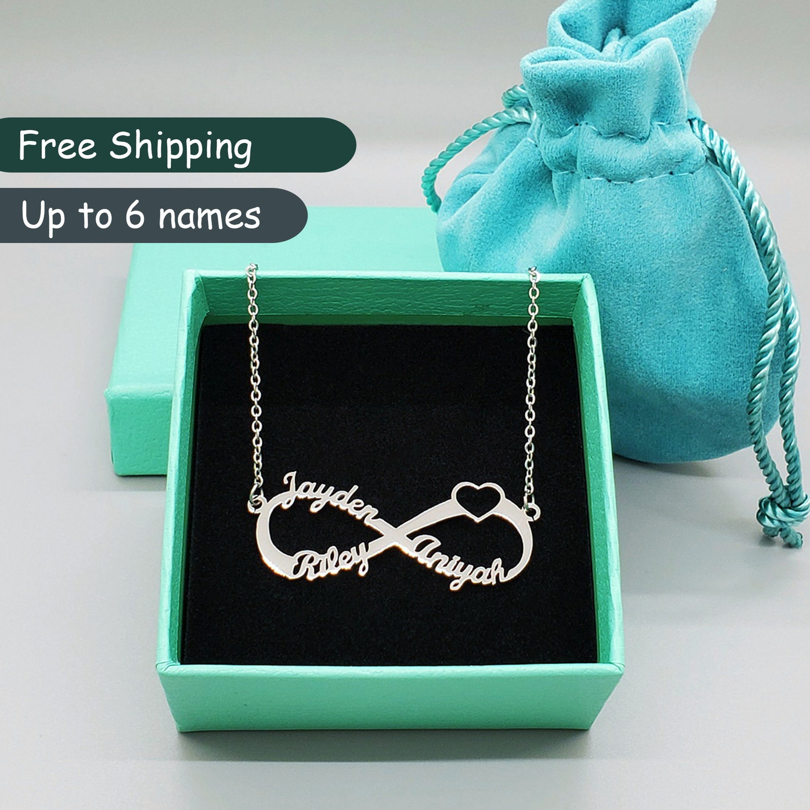 Personalized Infinity Name Necklace - Up to 6 names, Custom infinity pendant for mom, daughter or wife, Infinity jewelry, Kids name necklace