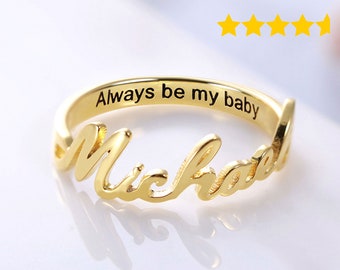 Custom name ring in sterling silver, gold and rose gold. Personalized gift for mom. Personalized name ring