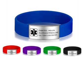 Medical Alert Bracelet • Medical Alert ID • Medical ID Bracelet • Medical wristband • Emergency Contact • Custom Silicone Bracelet