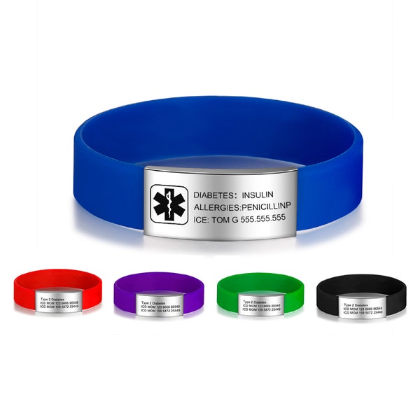 Medical Alert Bracelet • Medical Alert ID • Medical ID Bracelet • Medical wristband • Emergency Contact • Custom Silicone Bracelet