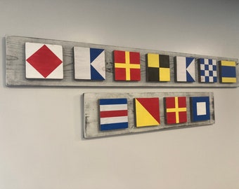 Custom Nautical Flag Sign: Hand-Painted Coastal Decor