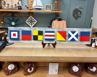 Personalized Nautical Flag Sign: Hand-Painted Wooden Family Name Decor