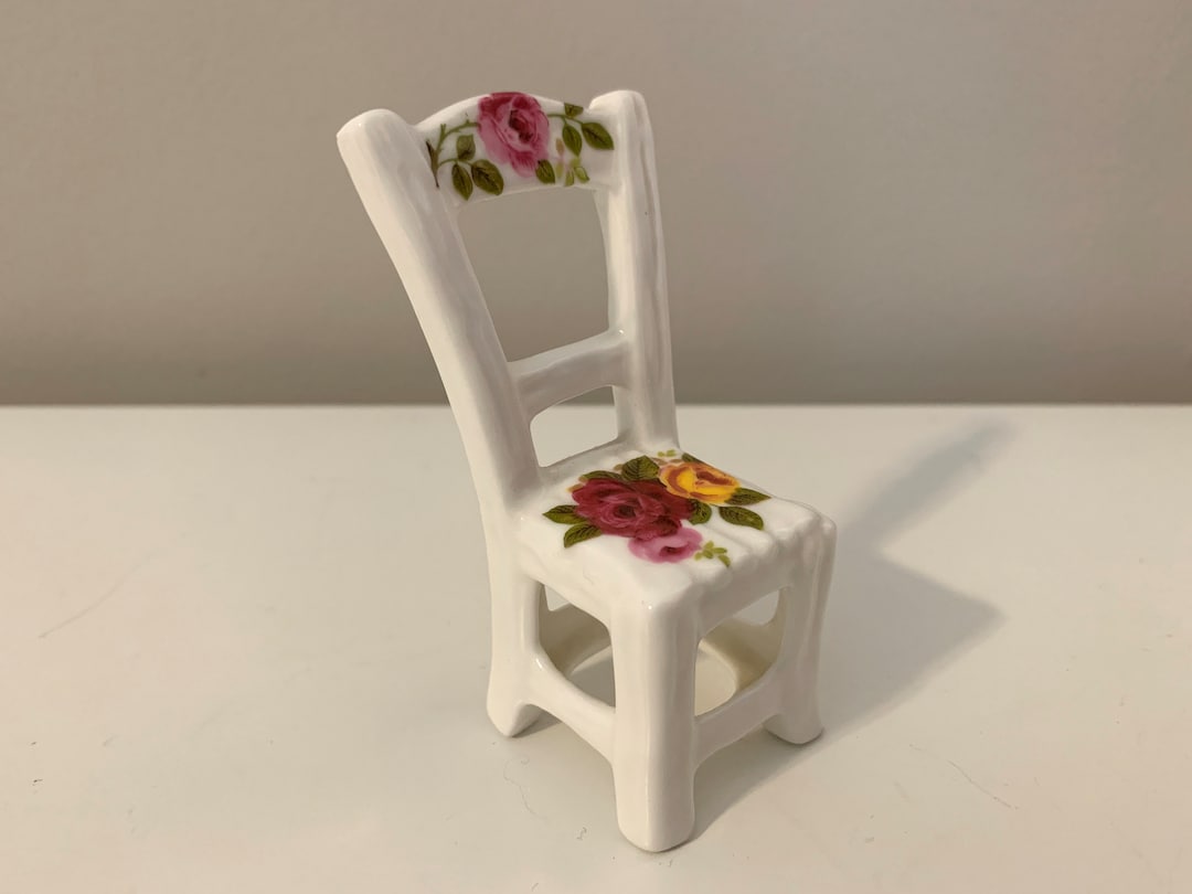 Vintage Doll Chair, Porcelain Dollhouse Chair, Cottage Rose Decorative