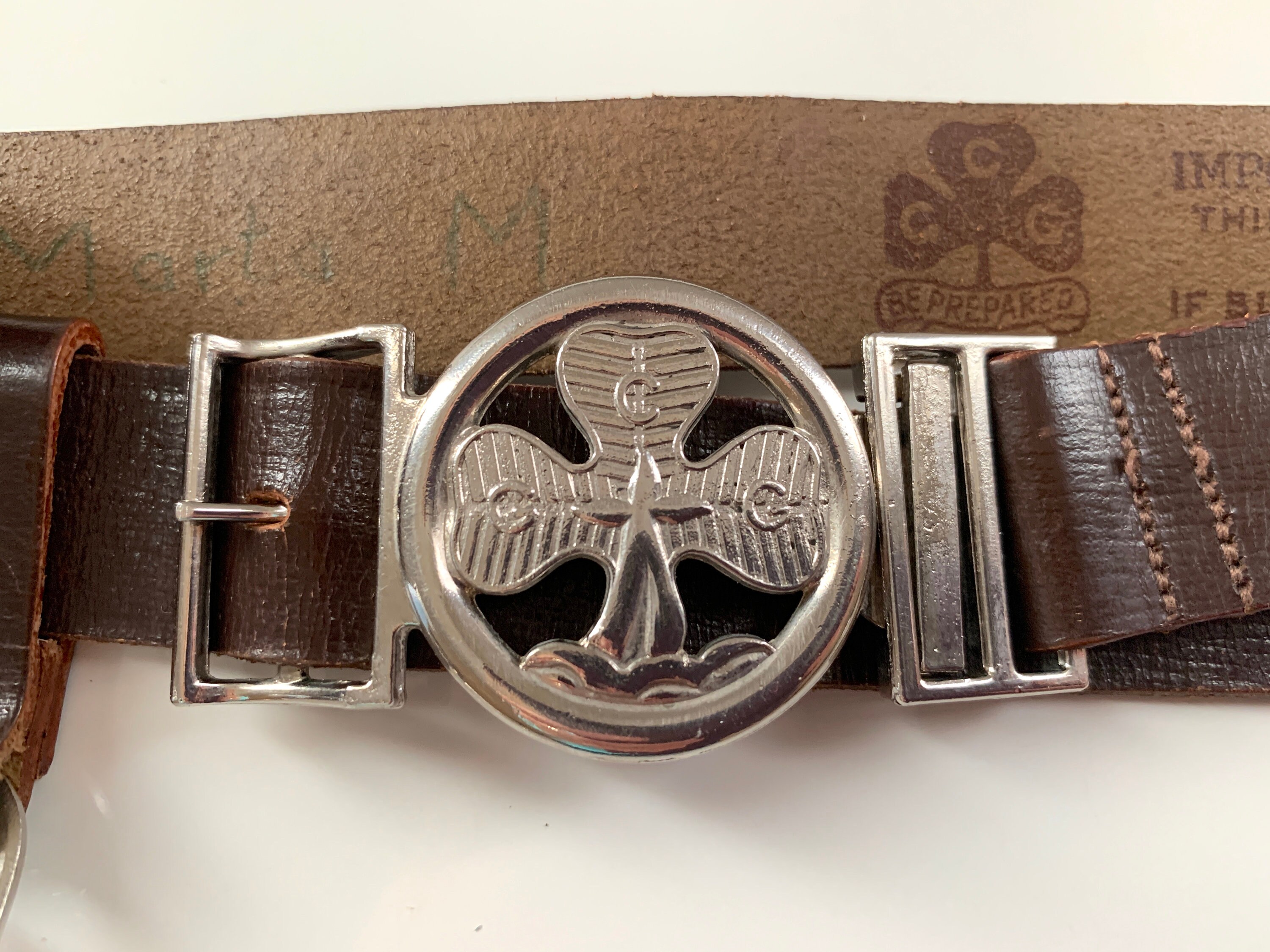 Girl Guide Belt, Vintage Brownie Leather Purse Buckle Belt Clip, 1960s