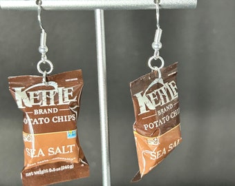 mini chip earrings, mini chip dangle earrings, sea salt chip earrings, snack food earrings