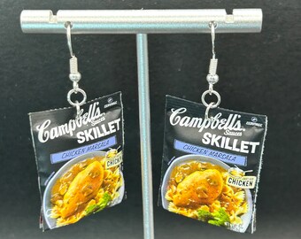 Chicken skillet packet earrings, Mini  skillet earrings, food dangle earrings
