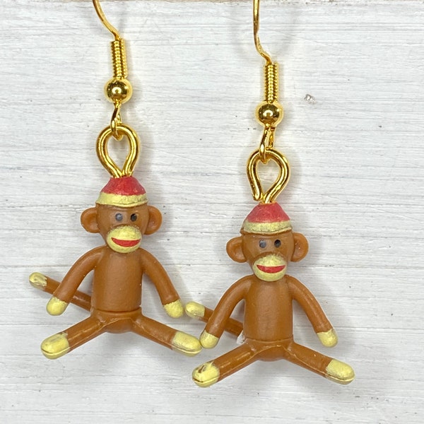 Retro  monkey micro toy dangle drop earrings, mini monkey earrings,nostalgic earrings