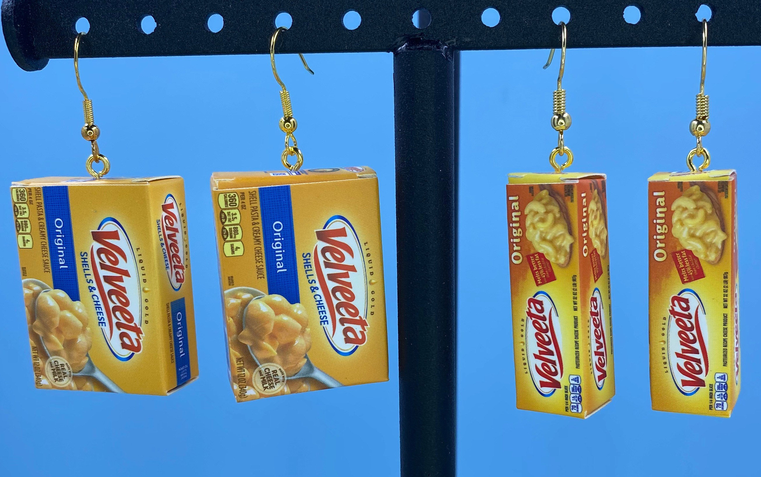 Velveeta cheese earrings,Mac and cheese earrings,mini brand earrings,miniature food earrings