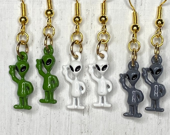 Little alien dangle earrings,extraterrestrial earrings,outer space earrings