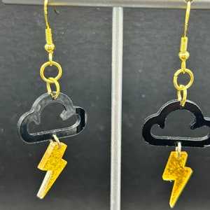 Lightning cloud earrings,cloud dangle earrings,Weather earrings,lightning bolt dangle earrings