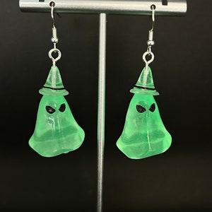 Glow in the dark ghost dangle earrings,scary ghost earrings,Halloween earrings, horror earrings,ghost witch hat earrings