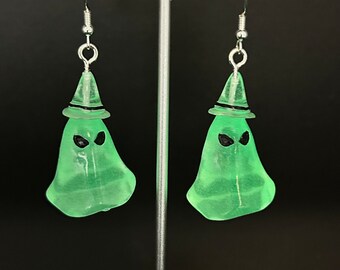 Glow in the dark ghost dangle earrings,scary ghost earrings,Halloween earrings, horror earrings,ghost witch hat earrings