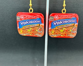 Teriyaki beef noodle earrings, foodie earrings, noodle earrings