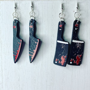 Horror bloody knife earrings,Halloween earrings,crime earrings,butcher knife earrings