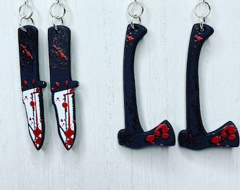 Bloody knife earrings,horror earrings,crime earrings,Halloween earrings,axe earrings