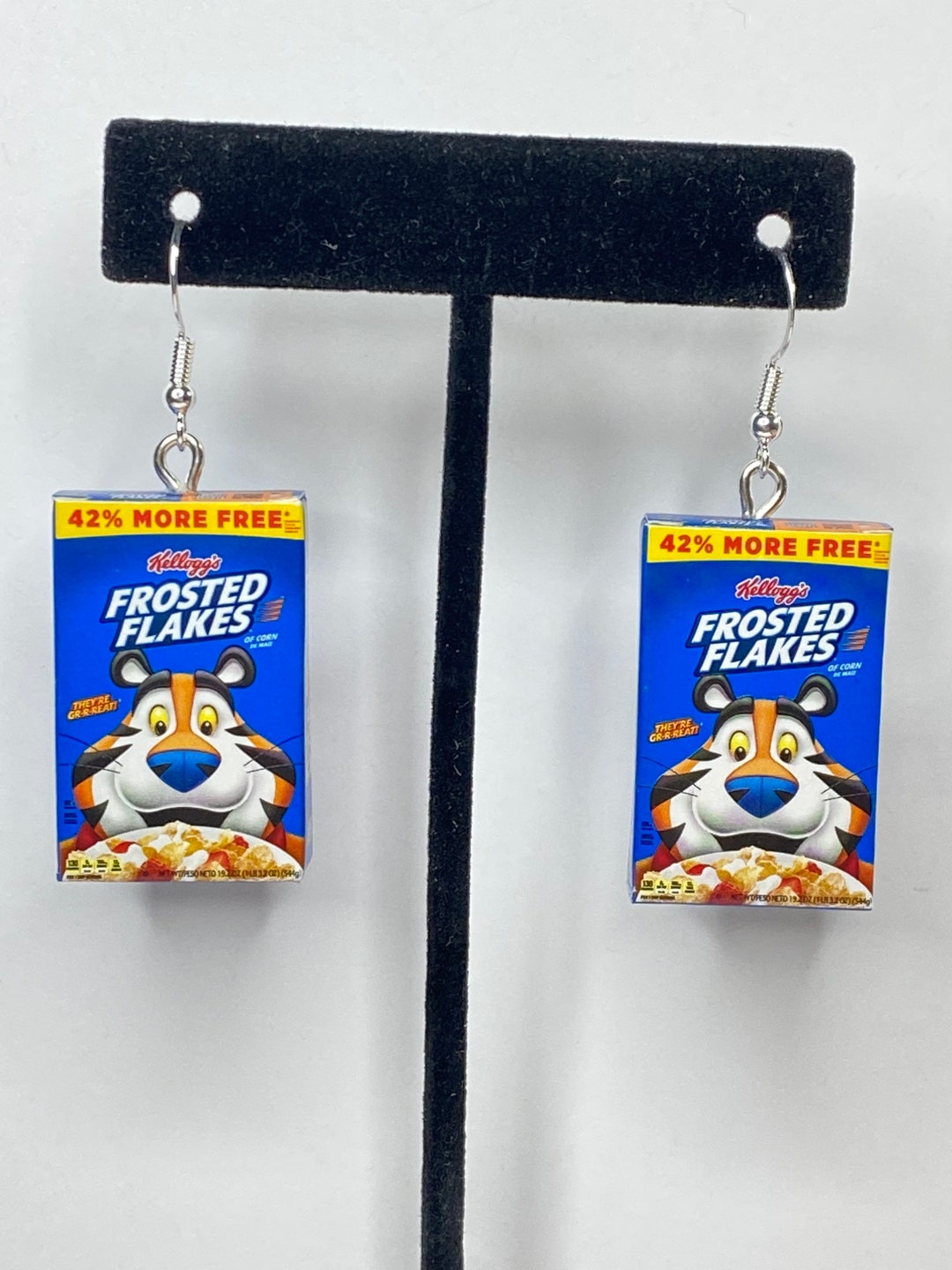 Mini Brand Frosted Flakes Cereal Box Dangle Earrings, Food Earrings