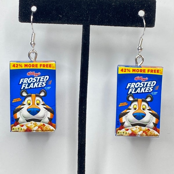 Mini brand Frosted Flakes cereal box dangle earrings, food earrings,breakfast earrings