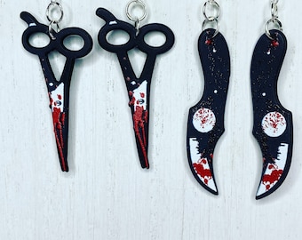 Bloody scissors earrings,bloody knife earrings,crime earrings,Halloween earrings,horror earrings