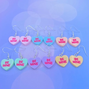 Candy heart earrings,Valentines earrings, Be Mine earrings,Candy earrings
