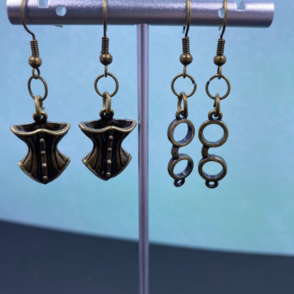 Steam punk earrings/clock earrings/corset earrings/pipe earrings/glasses earrings/top hat earrings/hat earrings/ steam punk jewelry/corset