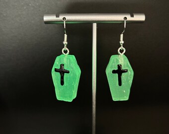 Glow in the dark Halloween coffin dangle earrings, horror earrings,coffin earrings