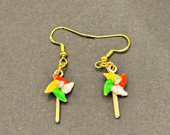 Pinwheel dangle drop earrings, Spring earrings, pinwheels