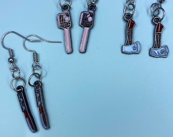 Horror Earrings/Halloween Earrings/Knife earrings/Hatchet Earrings/Chain Saw Earrings/Killer Earrings/Crime earrings/axe earrings