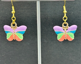 Rainbow butterfly dangle earrings,Butterfly earrings, Spring and summer earrings