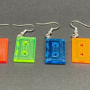 Retro neon cassette tape earrings, 90’s music cassette tape earrings, throw back earrings