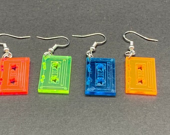 Retro neon cassette tape earrings, 90’s music cassette tape earrings, throw back earrings