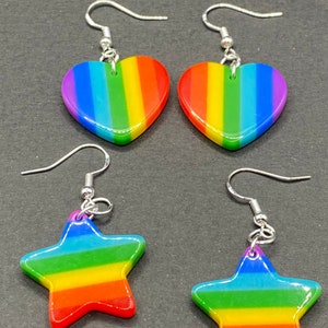 Rainbow heart and star earrings , Star earrings,Heart earrings,Rainbow colored earrings