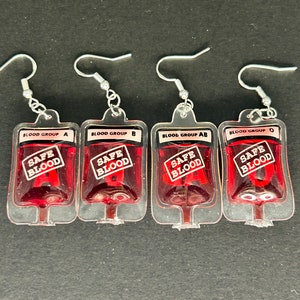 Fake blood bag dangle earrings, Horror earrings,Halloween earrings