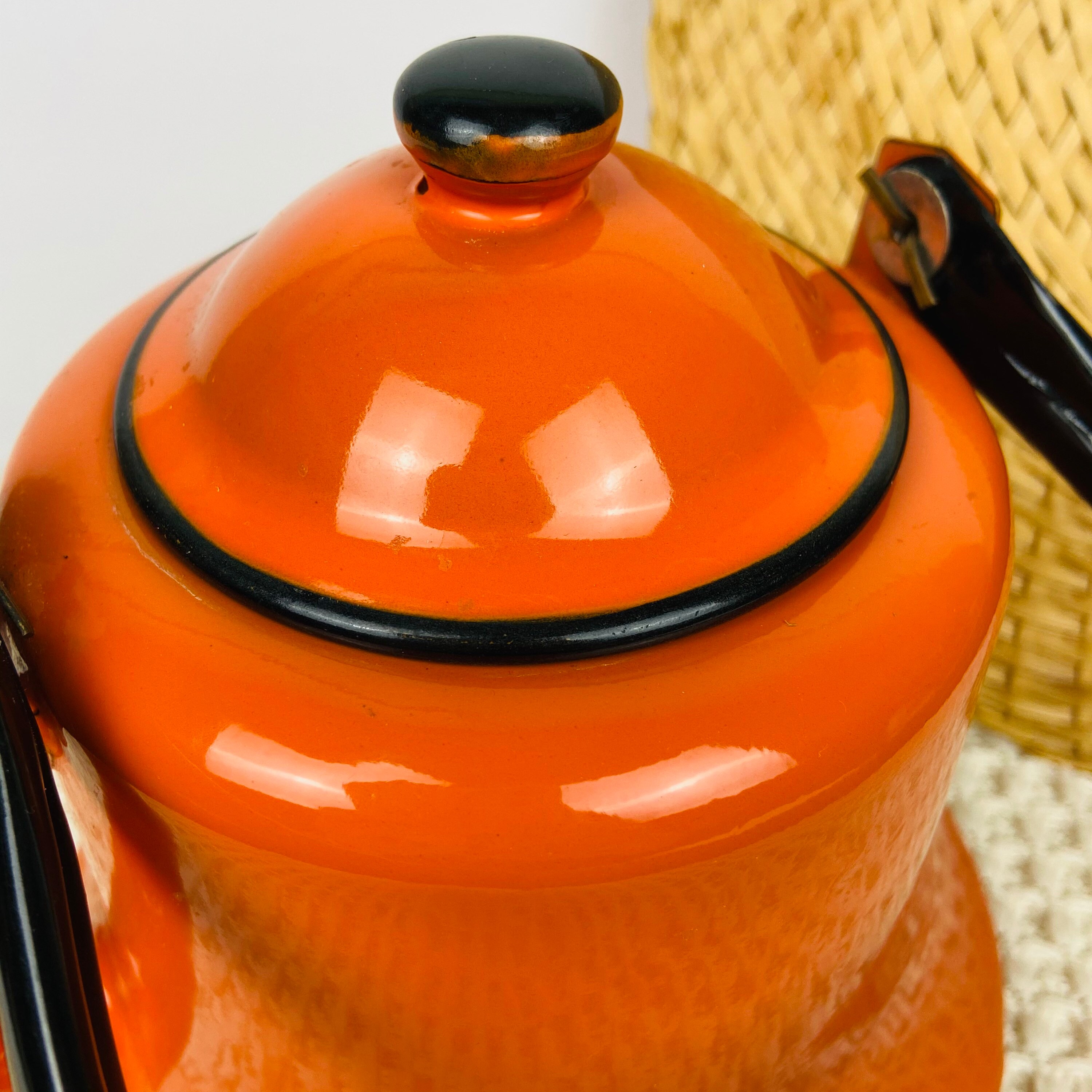 Japanese fiery orange red retro tea pot with bamboo wrapped Etsy
