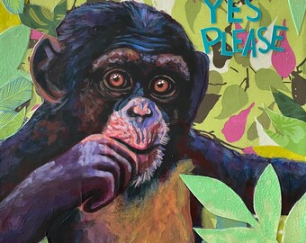 Yes please  9x12 inch  Original Collage Painting