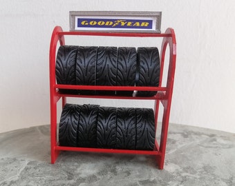 Estante de neumáticos en miniatura impreso 3D 1:24, equipo de servicio automático, máquina de servicio de neumáticos Dioramas Parts, garaje, accesorio en miniatura
