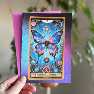 Psychedelic Butterfly Art Greeting Card - Witchy Alternative Gift - Gothic Tarot-Inspired 5x7 Greeting Card with Butterfly Art - Blank Card