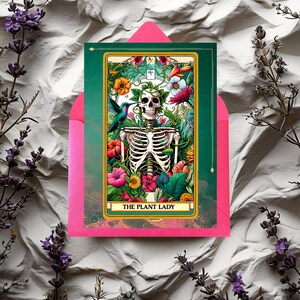 carte d'anniversaire de Madame squelette | Cadeau drôle pour amoureux des plantes | Carte de voeux originale 5 x 7 | Cadeau humoristique pour amateur de plantes